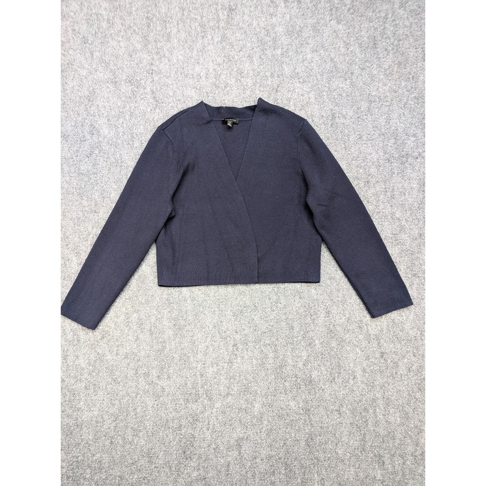 Talbots Womens Cardigan Small Open Front Knit Navy Cropped Capsule Timeless Work